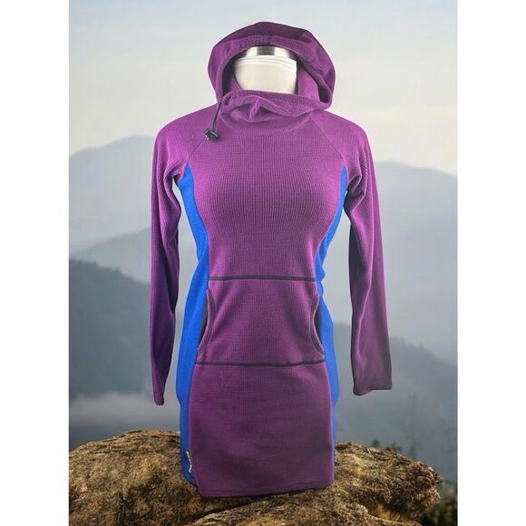 Melanzana Hooded Micro Grid Fleece Dress Hoody Purple & Blue Women’s Size Small - Picture 16 of 16